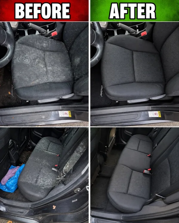 Car seats before and after cleaning at Derek's Auto Detail in Seattle