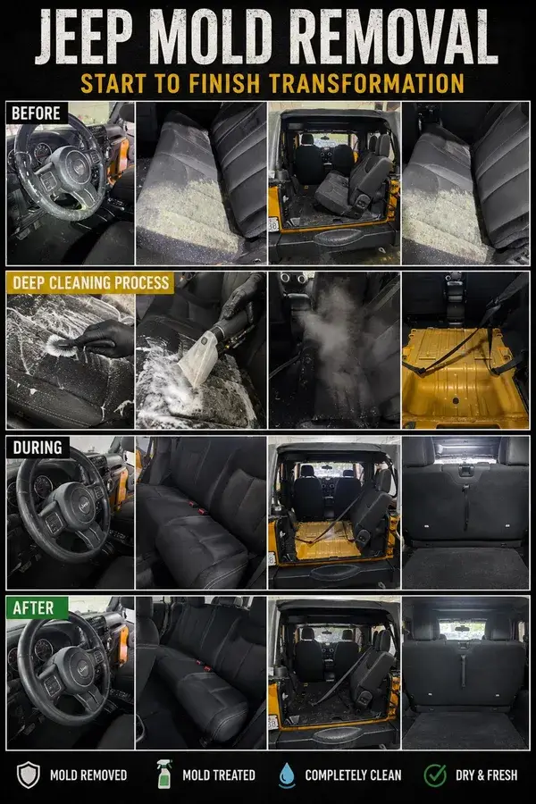 Jeep Wrangler mold removal — full before and after transformation at Derek's Auto Detail Seattle