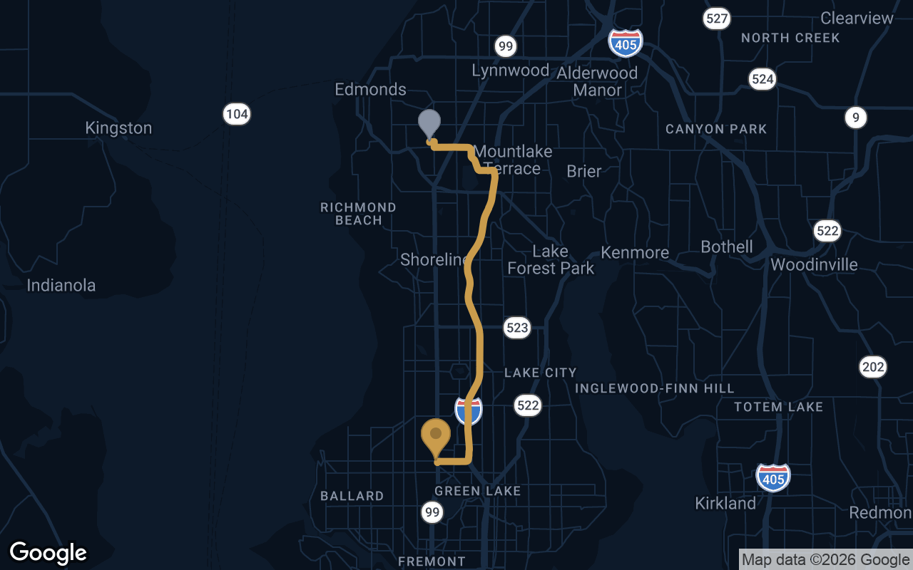 Driving route from Esperance to Derek's Auto Detail on Aurora Ave N